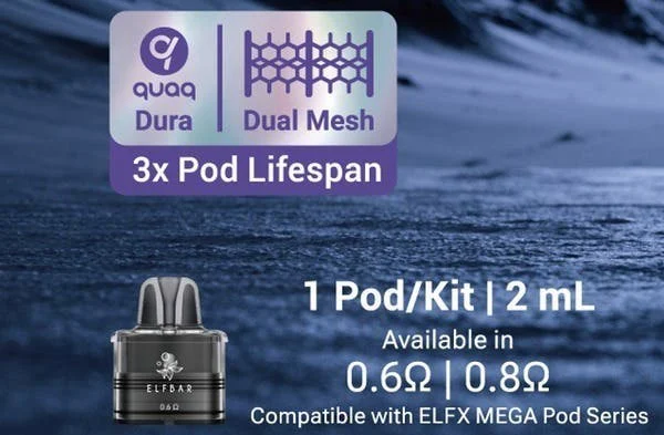Elf Bar ELFX Mega refillable 2ml pod with QUAQ dual mesh, in 0.6ohm and 0.8ohm