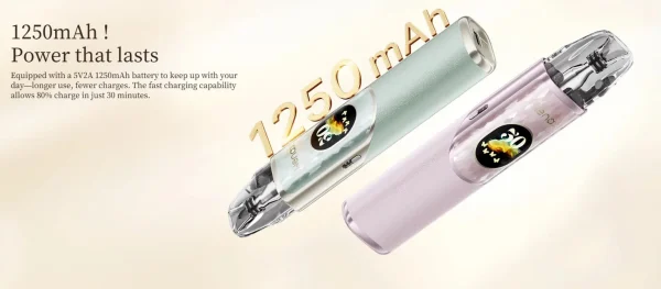 Geekvape Wenax Q2 refillable pod kits showing the 1250mAh battery and colour screen