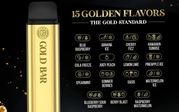 Gold Bar XL: 15 Golden Flavours chart showing all available options