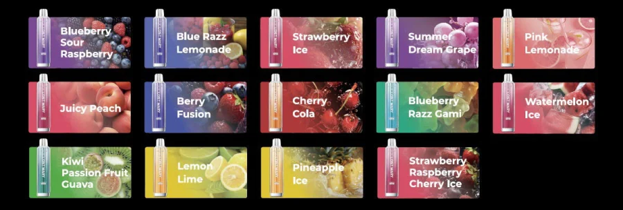 The 14 HAWCOS x Lost Mary Pro 7000 flavours, from Blueberry Sour Raspberry to Lemon Lime