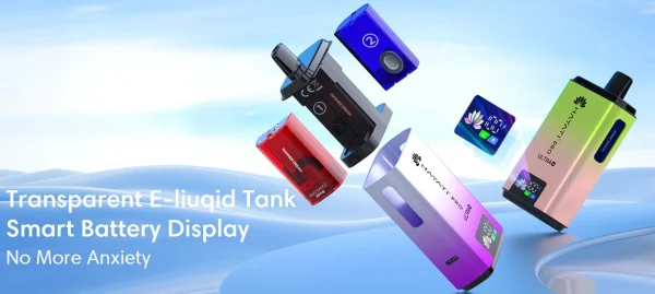 Hayati Pro Ultra+ pods with transparent tanks alongside the device