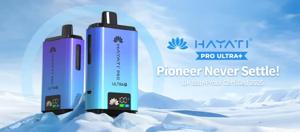 Two Hayati Pro Ultra+ 25K devices side by side, each running its own flavour on the smart screen