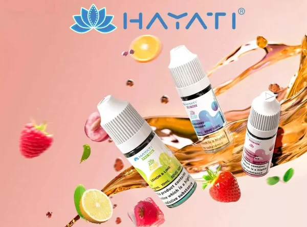 Hayati Pro Max nic salt bottles in Lemon and Lime, Blueberry Raspberry and Strawberry Raspberry Ice