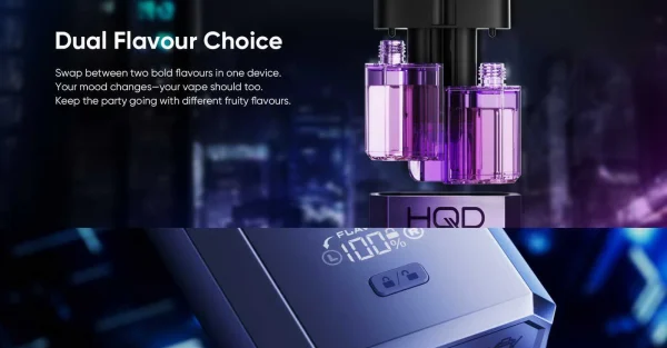 HQD Glow Air 70K dual flavour choice shown with two prefilled pods loaded into the device
