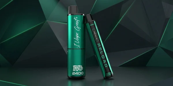 IVG 2400 device next to the slimmer IVG Reload Mini, the two devices the 2-in-1 reload pods fit