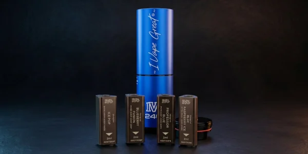 IVG 2400 device with four prefilled reload pods lined up showing the 2ml single-flavour format