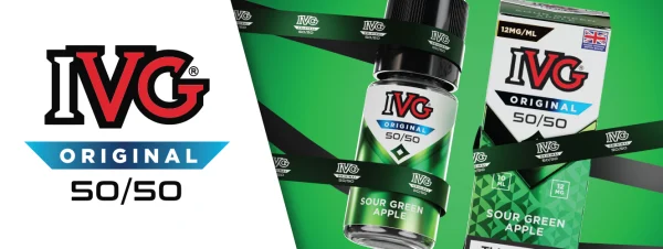 IVG Original 50/50 freebase e-liquid bottle and pack on the IVG brand backdrop