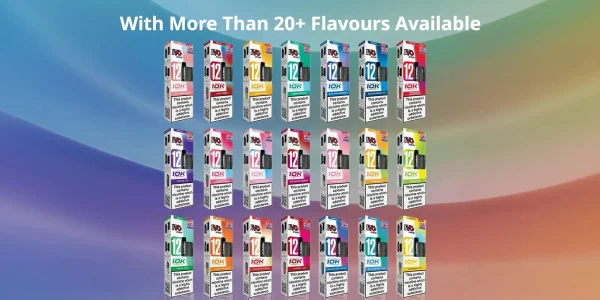 The IVG Pro 12 pod flavour range, more than 20 of the 39 flavours shown
