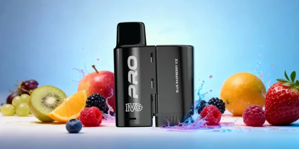 IVG Pro 12 prefilled pod opened from the device, the 2ml pod plus 10ml refill, in Blue Raspberry Ice