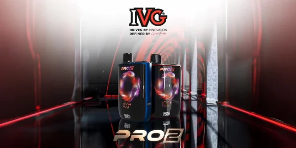 IVG Pro 2 touchscreen pod kits in blue and black, driven by innovation, up to 10,000 puffs