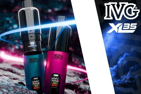 IVG XL 35K pod kit in teal and pink, showing the smart screen with ECO and Boost modes