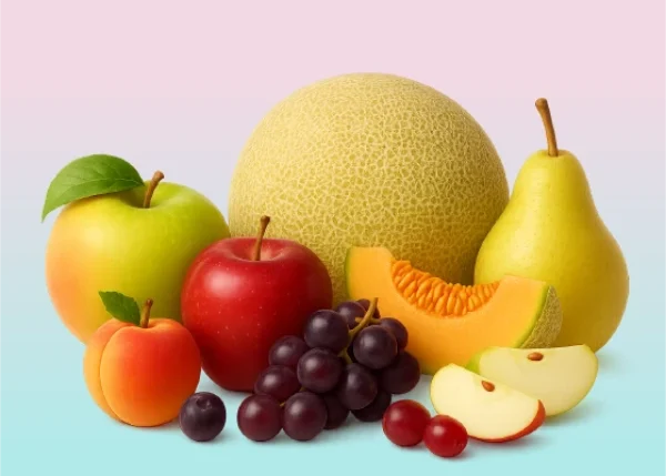 Assorted tropical and exotic fruits on a gradient background - Just Juice Bar Salts flavour range