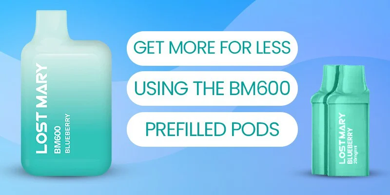 Lost Mary BM600 device alongside its prefilled replacement pods