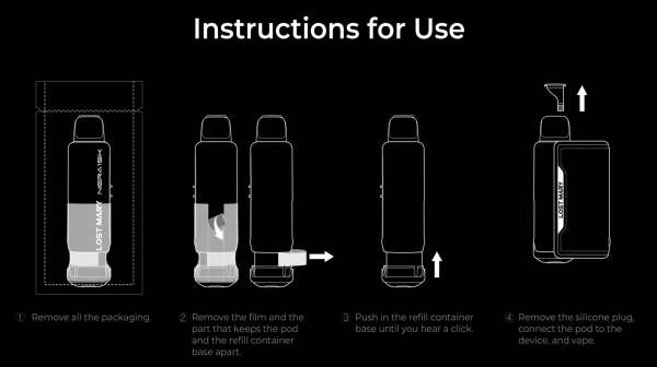 Lost Mary Nera 15K pod four-step fitting instructions