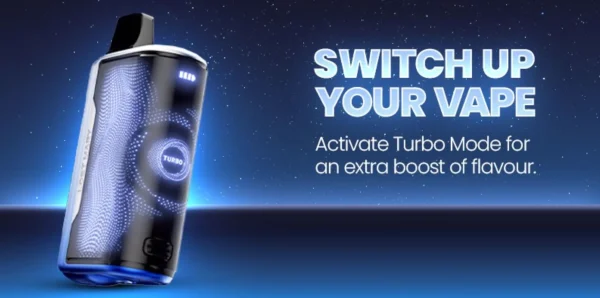 Lost Mary Nera 30K Pureview with its 3D interactive curved screen showing Turbo mode