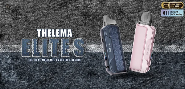 Lost Vape Thelema Elite S pod kit hero banner showing the device in all six colour finishes
