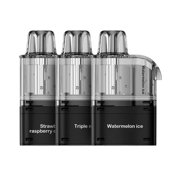 Three Nexel Thunder prefilled pods showing the 2ml pod over the 10ml refill container