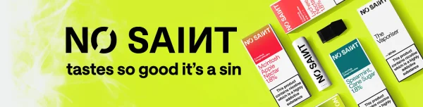 NO SAINT Vaporiser range banner showing White and Blackout colourways