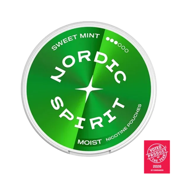 Nordic Spirit Sweet Mint nicotine pouch can, green gradient slim all-white format