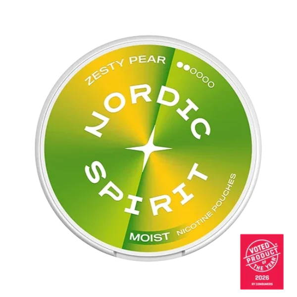 Nordic Spirit Zesty Pear nicotine pouch can, 6mg Regular slim all-white pouches