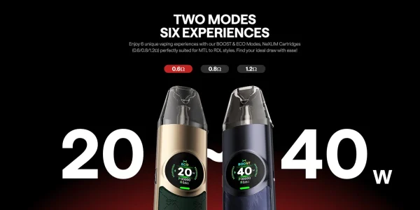 OXVA Nexlim with dual-mesh pods and ECO and Boost modes from 20 to 40W