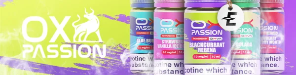 OXVA OX Passion nic salt bottles across the flavour range
