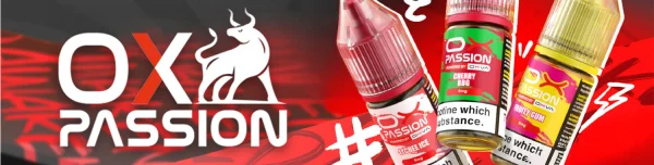 OXVA OX Passion nic salt bottles lined up across the range