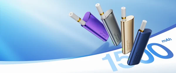 OXVA SlimStick devices in four colourways on a blue gradient background showing the slim all-metal cigarette-profile design