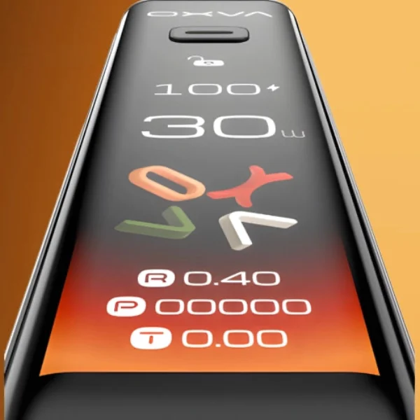 OXVA Xlim 3 Ultra showing its 2.2in HD touchscreen with wattage and puff count