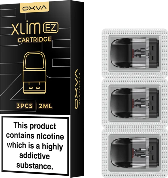 OXVA Xlim EZ cartridge 2ml 3-pack box with three pods in a blister