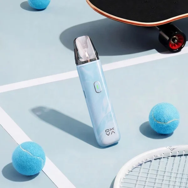 OXVA Xlim Go Lite pod kit in light blue on a tennis court