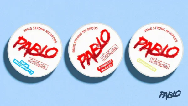 Pablo Exclusive nicotine pouches shown on blue background