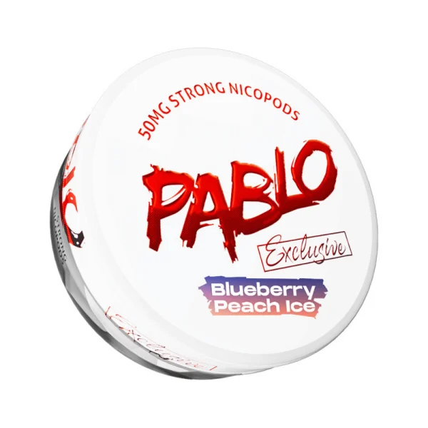 Pablo Exclusive Blueberry Peach Ice nicotine pouch can, 50mg strong nicopods
