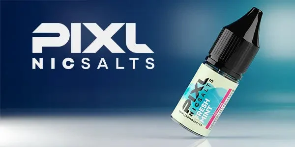 PIXL Nic Salts Fresh Mint 10ml bottle on blue gradient background with PIXL logo