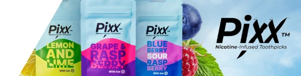 Pixx Flavour-Infused Toothpicks packs in Lemon and Lime, Grape and Raspberry and Blueberry Sour Raspberry with fresh fruit