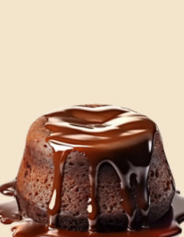 Chocolate dessert fondant on a cream background, representing the dessert flavours in the Pod Salt Fusion nic salt range