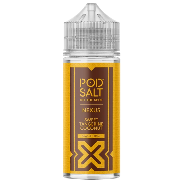 Pod Salt Nexus Sweet Tangerine Coconut 100ml shortfill bottle in gold, a tropical sub-ohm e-liquid