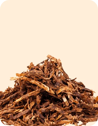 Shredded golden tobacco leaf on a cream background, representing the Pod Salt Origin tobacco nic salt range
