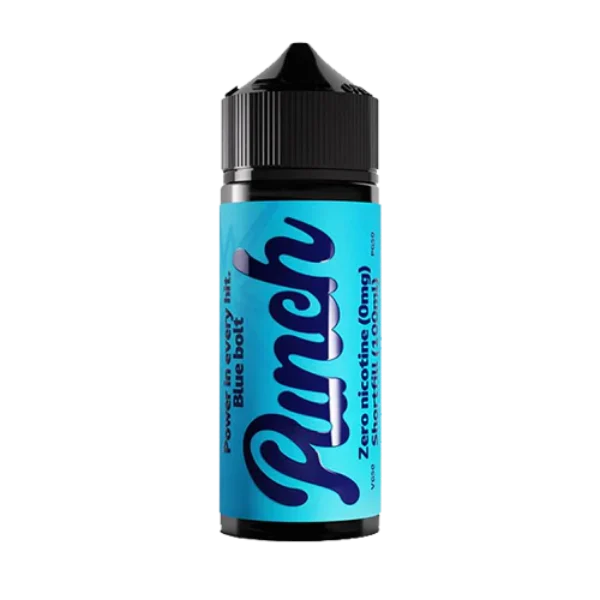 Punch Blue Bolt 100ml shortfill bottle by Prohibition Vapes, 0mg 50/50 blue soda