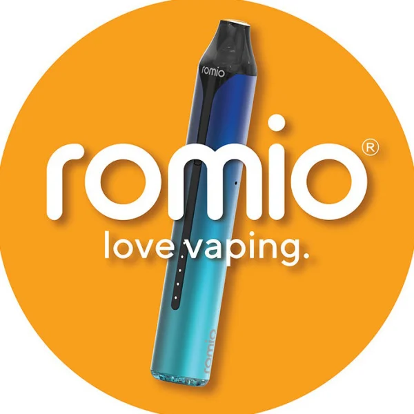 Romio Aster R pod kit Blue Arctic Night variant with Romio love vaping branding