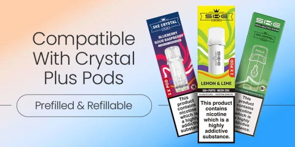SKE 600 Pro pods compatible with the SKE Crystal Plus, prefilled and refillable