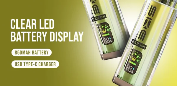 SKE Bar 15K clear LED battery display, 850mAh battery and USB Type-C charging