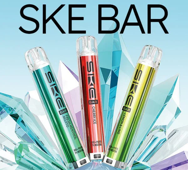 SKE Crystal Bar 600 prefilled pod kit in several colours, rechargeable Crystal Bar