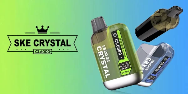SKE Crystal CL6000 modular pod and replaceable 10ml e-liquid bottle with a dual mesh coil