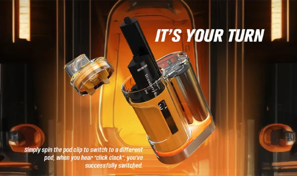 SKE Crystal 4-in-1 spin the pod clip to switch flavour, with a click-clack