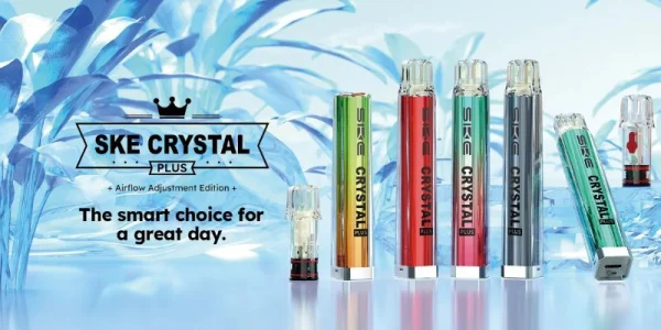 SKE Crystal Plus pod kit in its colour range, the airflow-adjustment Crystal bar