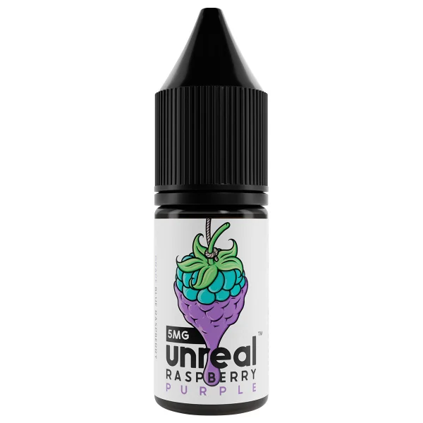 Unreal Raspberry Purple 10ml nic salt bottle, 50/50, purple grape and raspberry label
