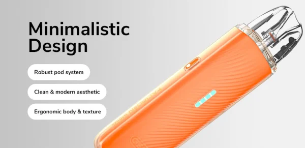 Uwell Caliburn G5 Lite in Coral Orange showing slim profile and adjustable airflow slider