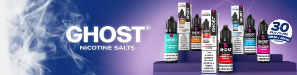 Vapes Bars Ghost Salts 10ml nic salt range, 30 flavours banner