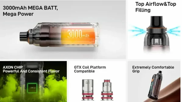 Vaporesso Armour G 3000mAh battery, AXON chip and GTX coils